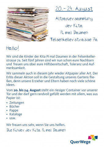 Flyer Pi mal Daumen Altpapiersammlung August 2018