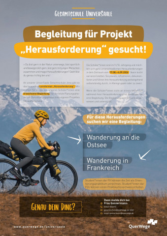Begleiter*innen für unsere Schüler*innen im Projekt "Herausforderung" gesucht